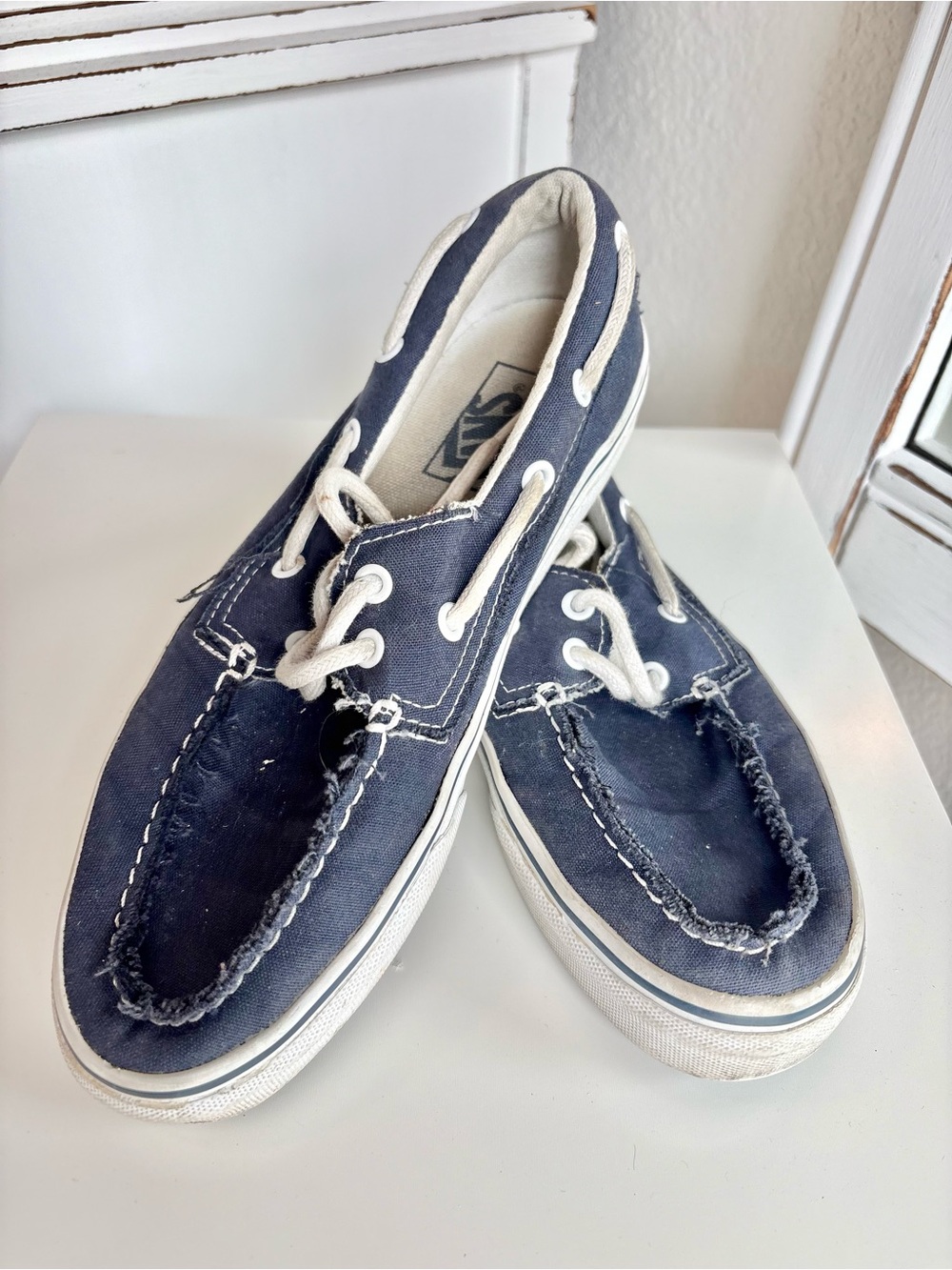 Vans Navy Canvas Boat Shoes with White Laces